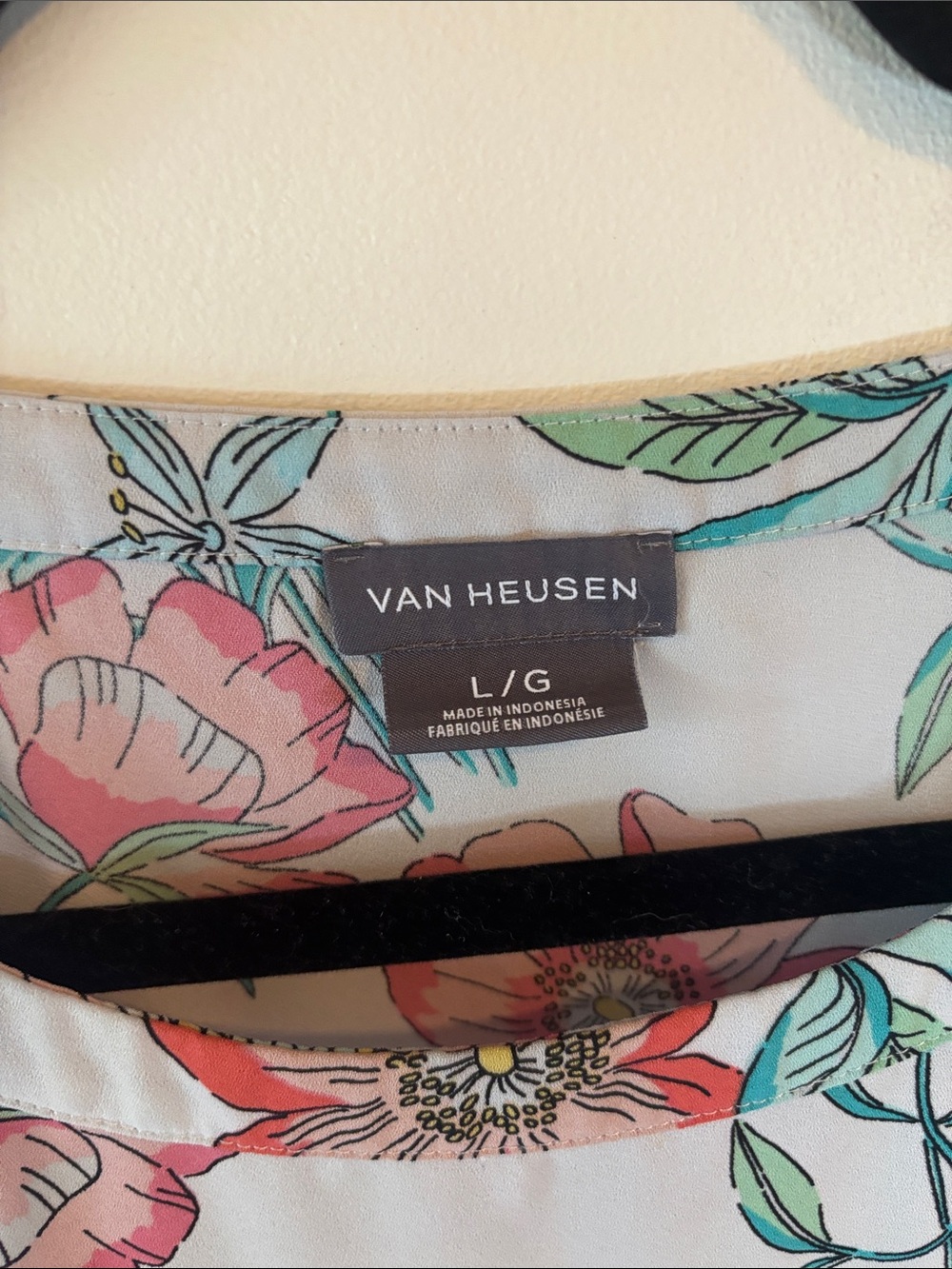 Van Heusen Floral Flutter-Sleeve Blouse — Pink, Green and Blue on a Light Gray - Picture 3 of 5